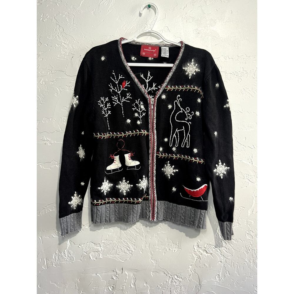 Northcrest vintage holiday ramie‎ rabbit hair cotton zip christmas sweater small